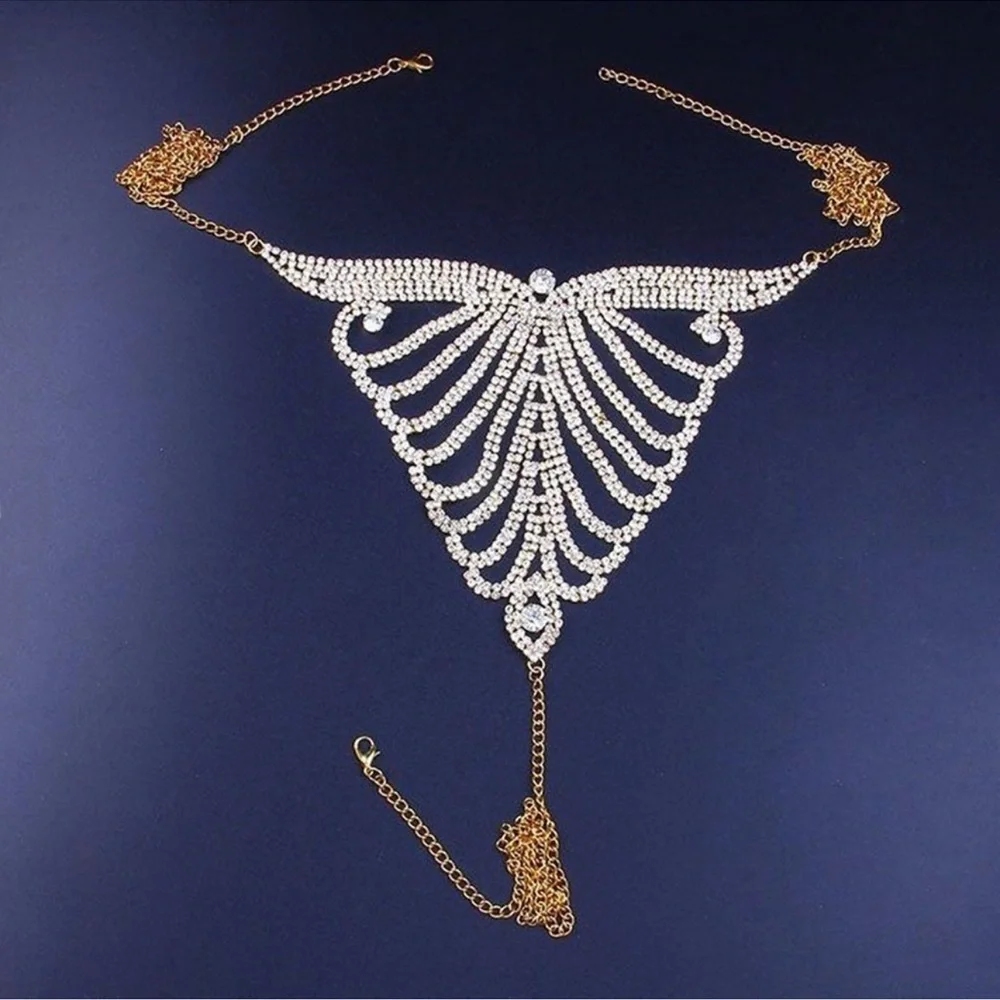 NEW Sparkling Bling Swarovski Crystal Bikini Body Chain Top & Thong Set - Picture 4 of 6